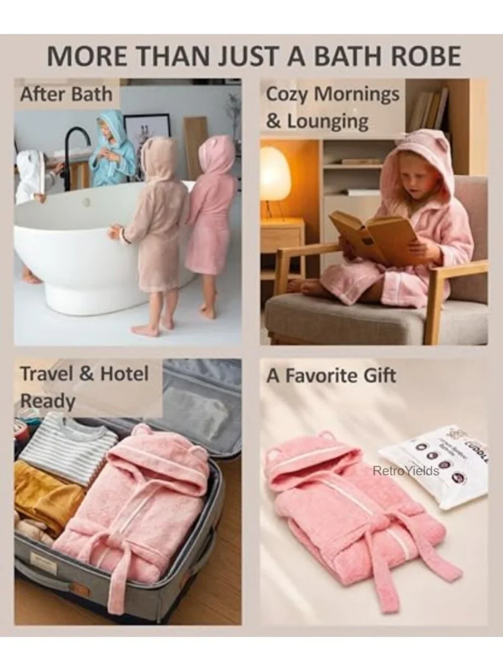 Kids Hooded Bathrobe 500 GSM Rayon from Bamboo Toddler Robe with Tie